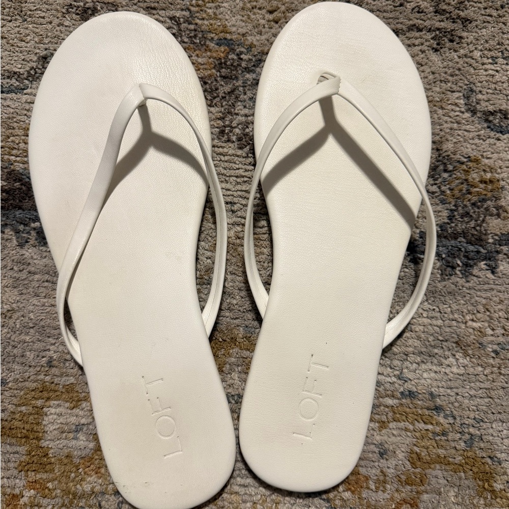 LOFT White Slim-Strap Flip Flop Sandals